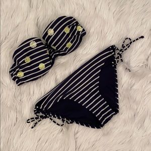 AERIE STRIPE AND SEQUIN BIKINI TOP 32 C, BOTTOM S